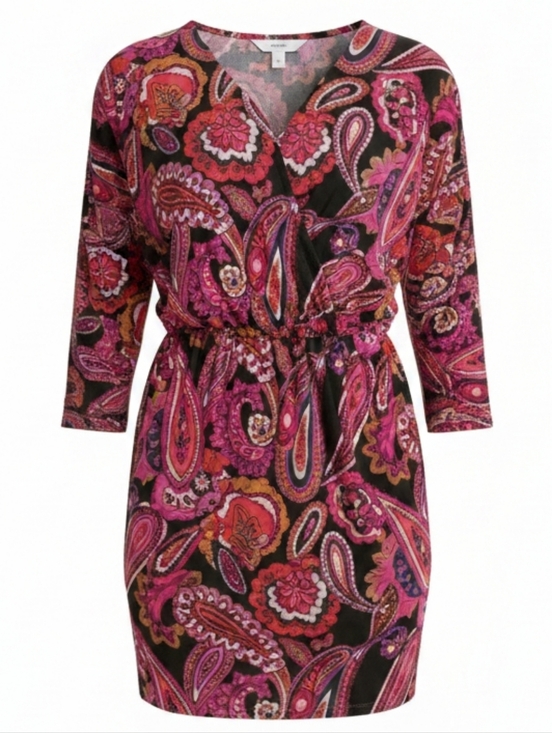 Trina Turk Dresses & Skirts - Trina Turk Pink Paisley Surplice Wrap Dress Small NWT Retro Birch Jersey Mini